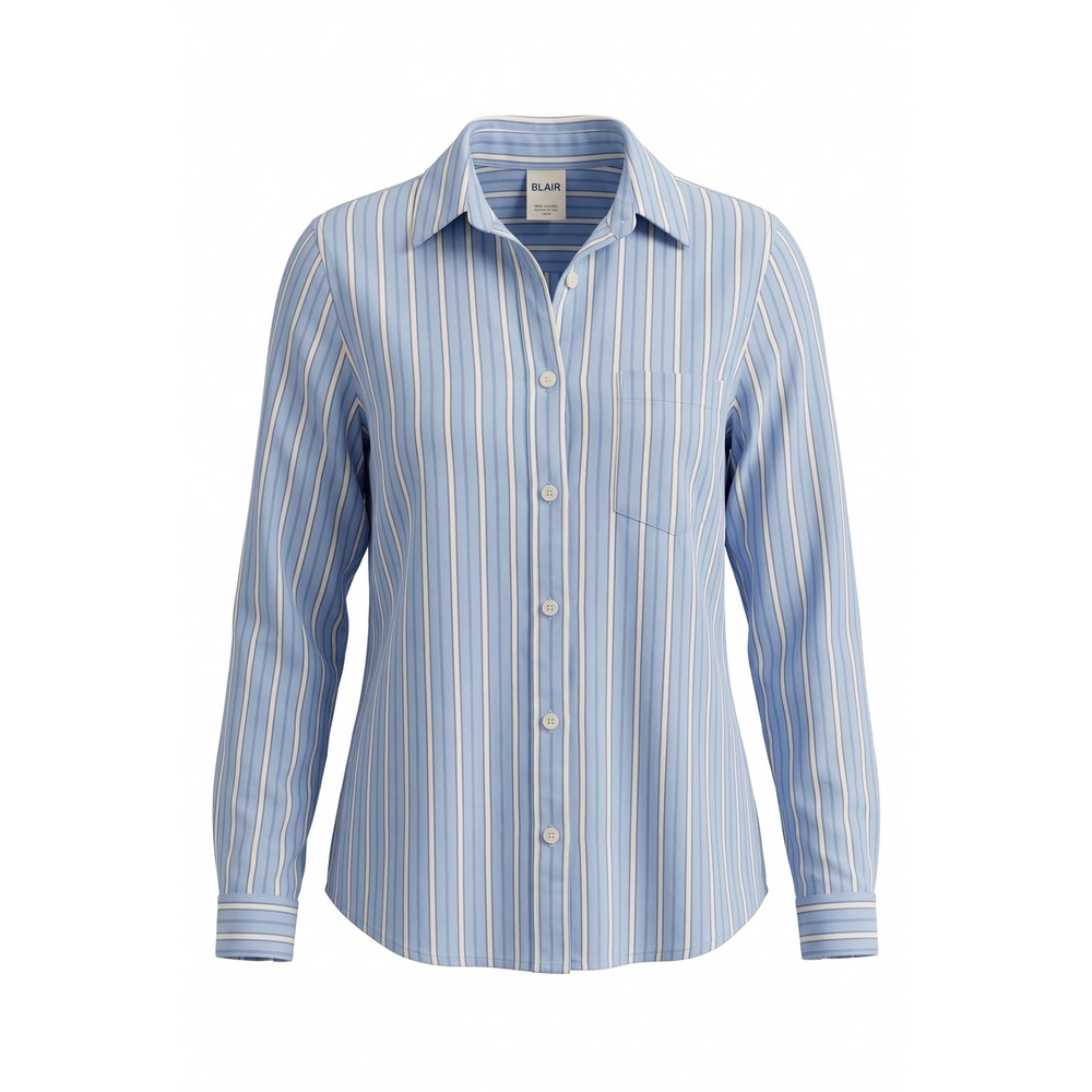 Blair Womens Blue White Striped Cotton Button Down Shirt‎ Large Long Sleeve